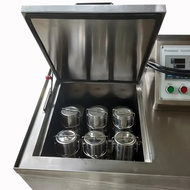 High Performance Rotawash Color Fastness Machine untuk pengujian tekstil dengan badan stainless steel dan waktu berjalan yang dapat disesuaikan