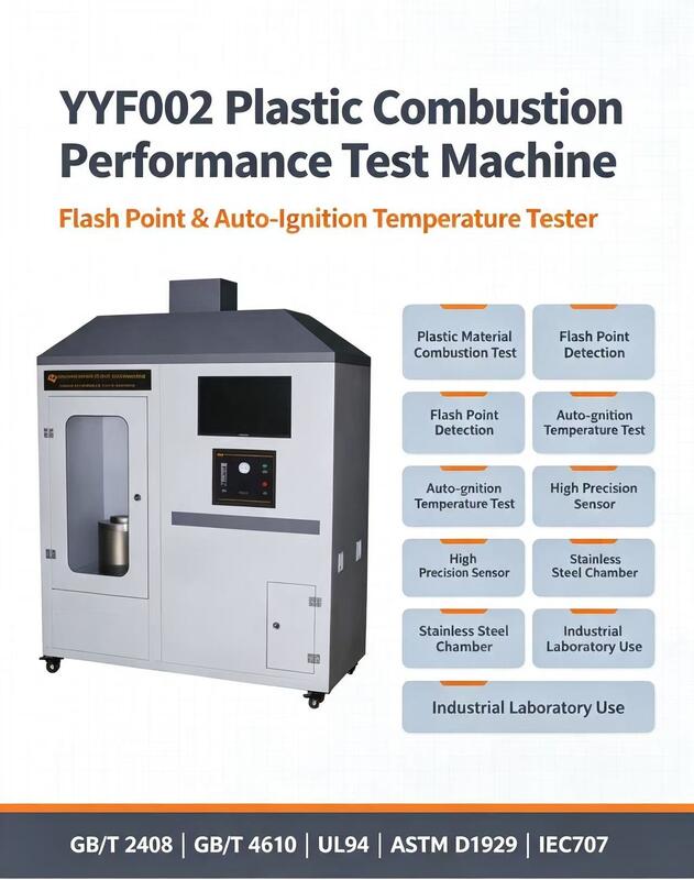 Penguji kehangatan plastik dengan UL94 ASTM D1929 IEC707 Standar untuk pengujian titik kilat dan suhu autoignition dengan aliran udara yang disesuaikan dan akurasi ± 1 °C