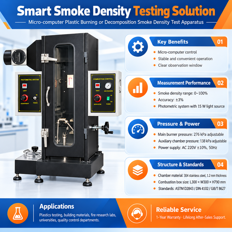 Micro-computer Plastic Smoke Density Test Apparatus | ASTM D2843, GB/T 8627 & DIN 4102 Smoke Density Tester for Plastics and Building Materials